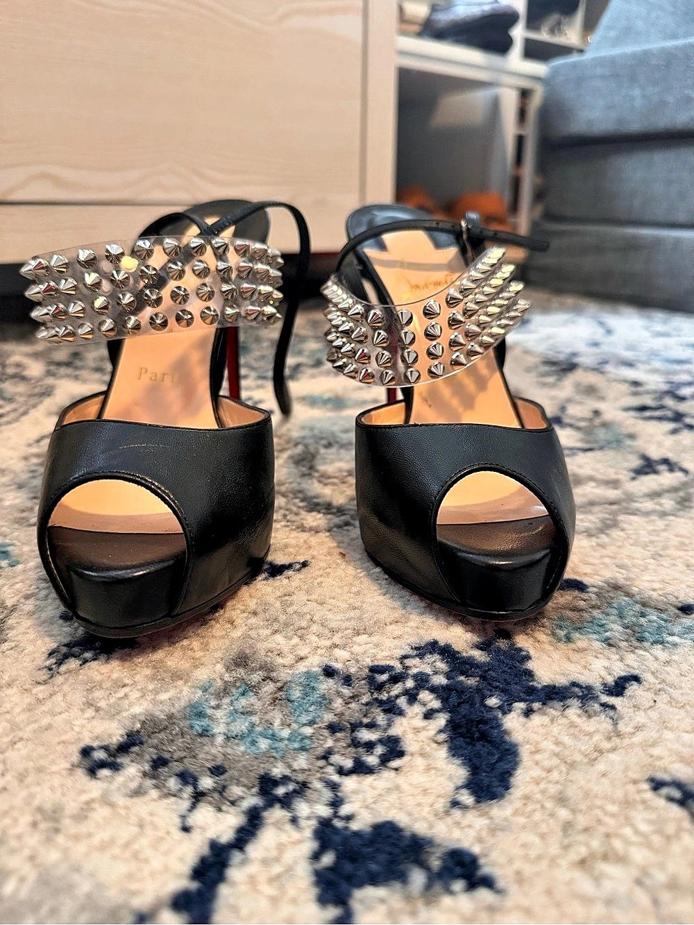Christian Louboutin Spiked Platform Heels in Black & Red